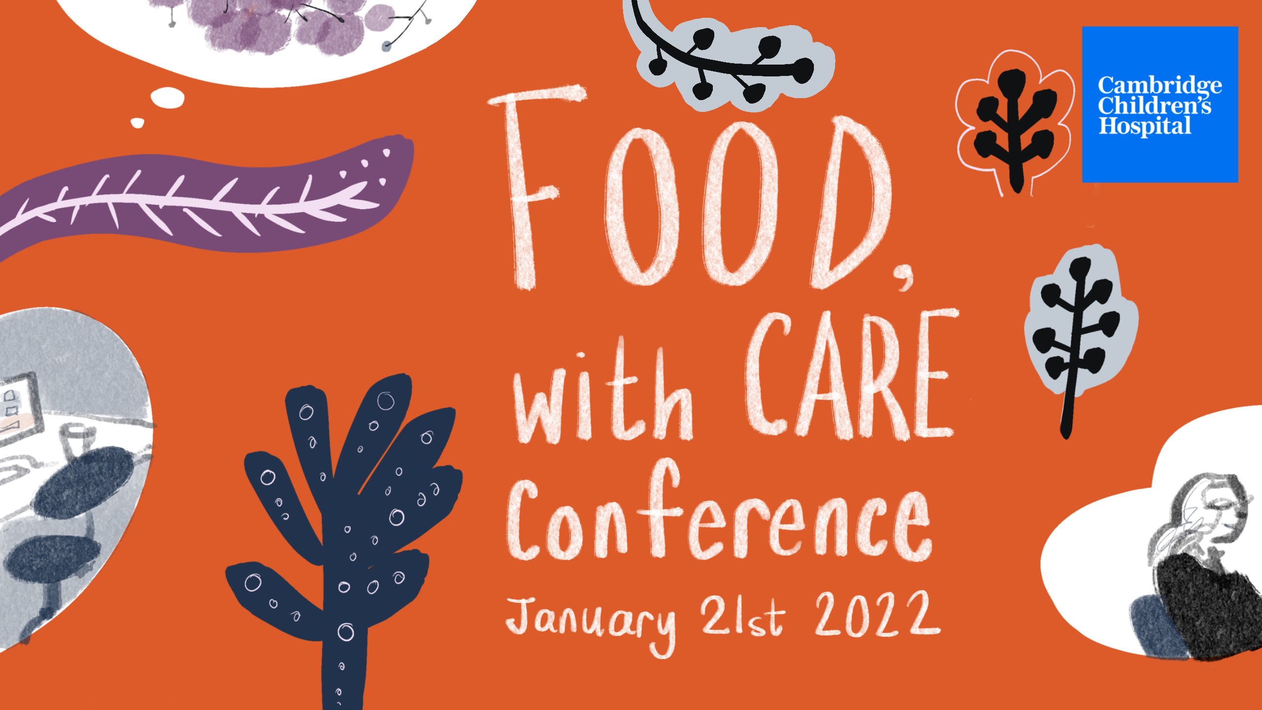 Colourful image with Food, with Care conference January 21st 2022